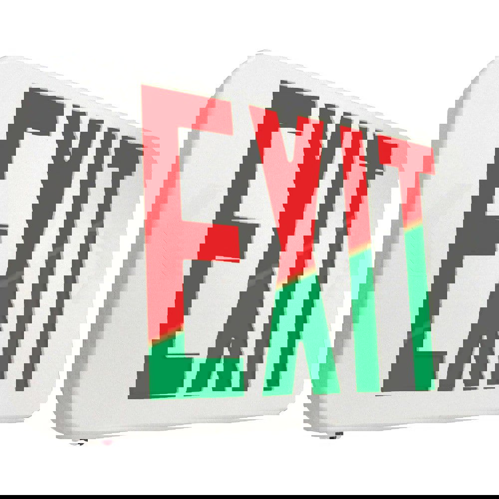 Illuminated Exit Sign: 1 & 2 Face, Field Selectable Red or Green Face, 3 Watt, White, Thermoplastic, LED